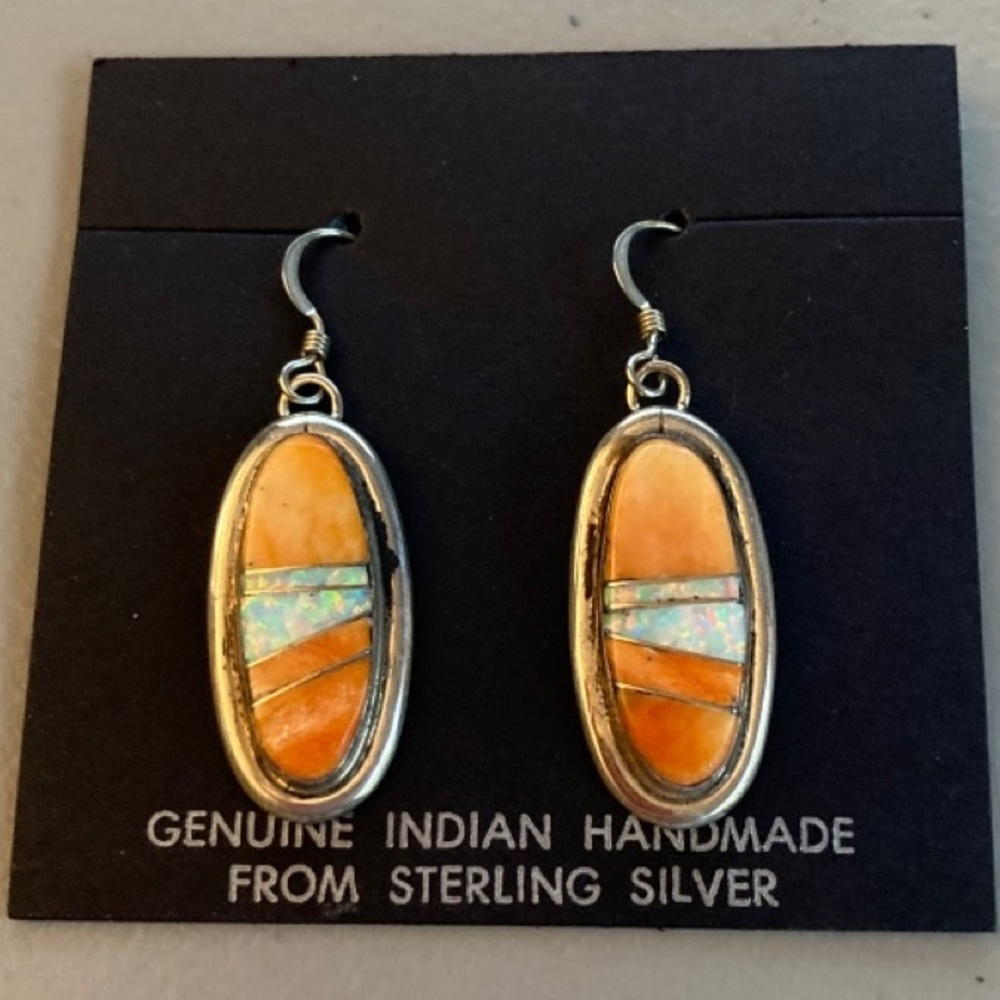 Native American Spiny Oyster/Opal Inlay Earrings ~ New - Picture 3 of 10